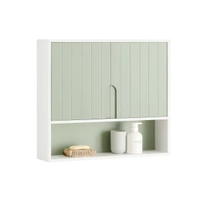 Preventa-SoBuy BZR140-GR Armario de Pared para Baño Verde 60 x 15 x 54 cm