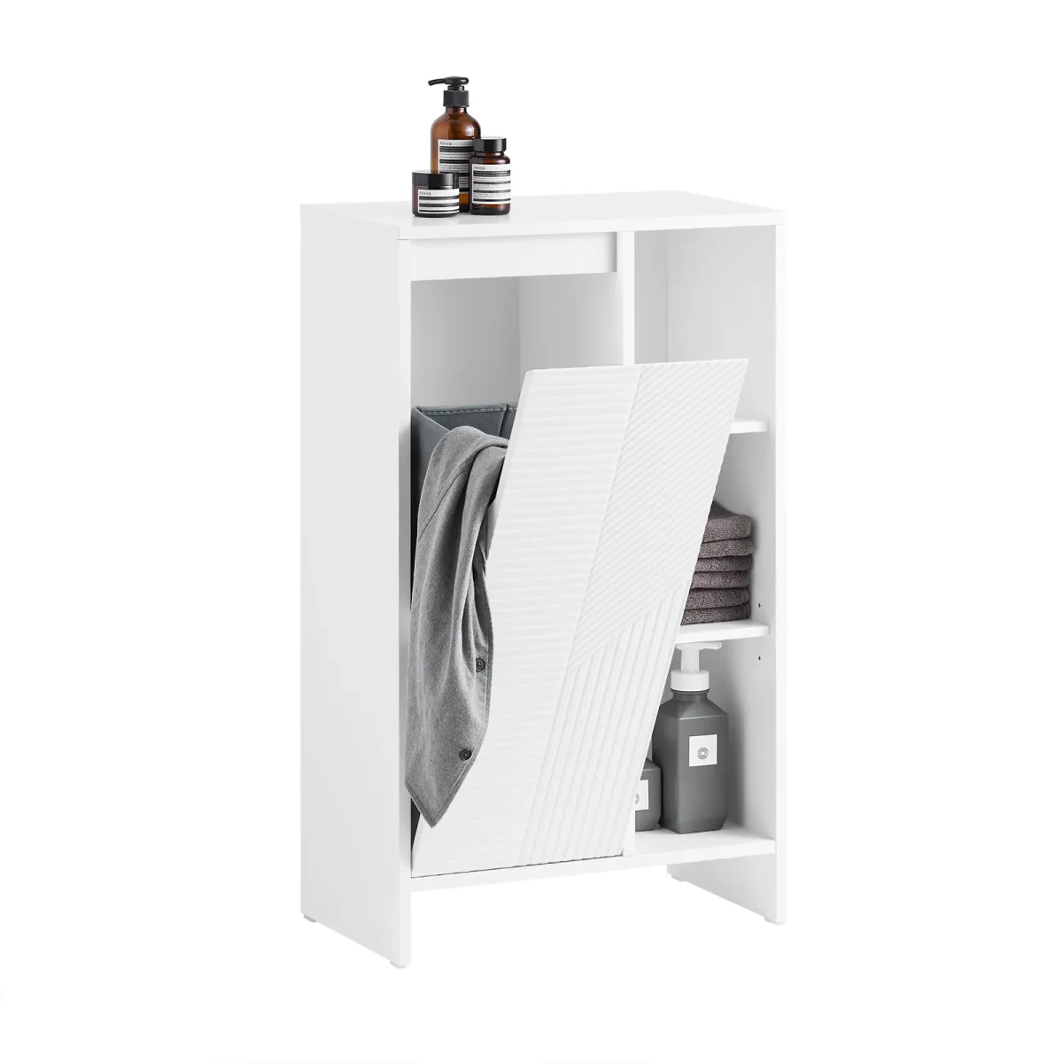 SoBuy BZR156-W Armario para Baño con 1 Cesto y 3 Compartimentos Abiertos 50 x 30 x 86 cm Blanco - Imagen 2