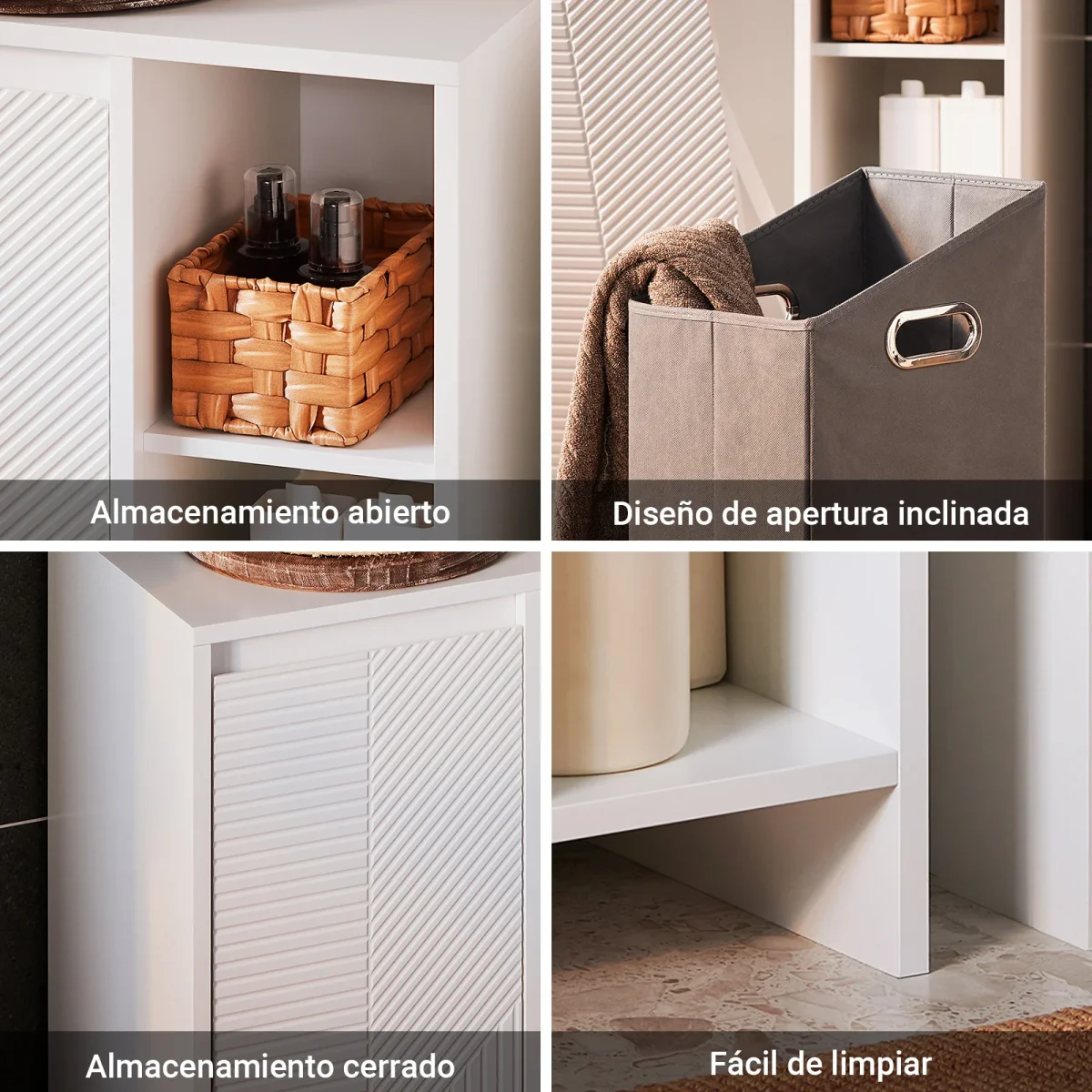 SoBuy BZR156-W Armario para Baño con 1 Cesto y 3 Compartimentos Abiertos 50 x 30 x 86 cm Blanco - Imagen 8