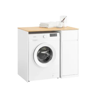 SoBuy BZR217-WN Armario para Lavadora con cesto de ropa Blanco 100×60×90 cm