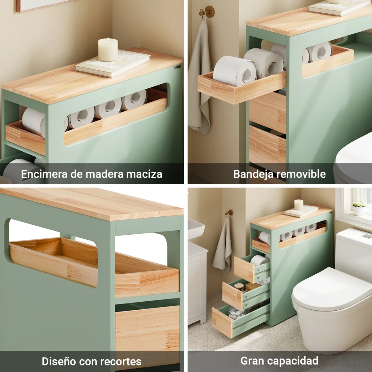 SoBuy BZR54-II-GR Carrito Estrecho con 1 Bandeja Extraíble y 3 cajones Verde - Imagen 7