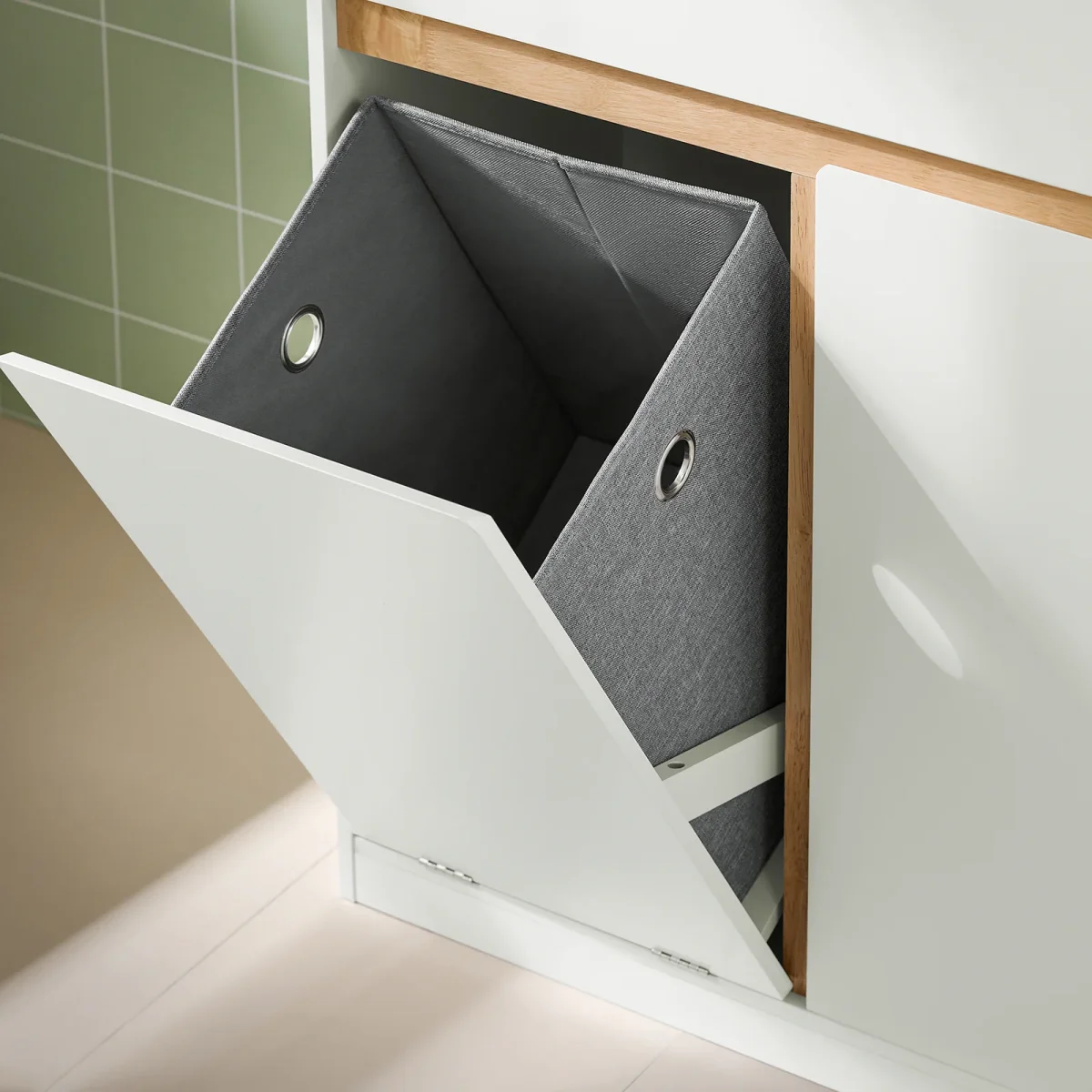 Preventa-SoBuy BZR79-W Armario de Baño con Cesto para ropa Sucia Blanco - Imagen 9