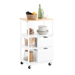 SoBuy FKW111-WN Carro de Almacenamiento con 2 Cajones y 3 Estantes Blanco