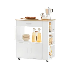 SoBuy FKW113-WN Carrito de Servicio con 3 Estantes laterals 2 Puertas 1 Cajón Blanco