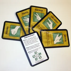 Cartas Piedra, papel, tijeras, lagarto y Spock.